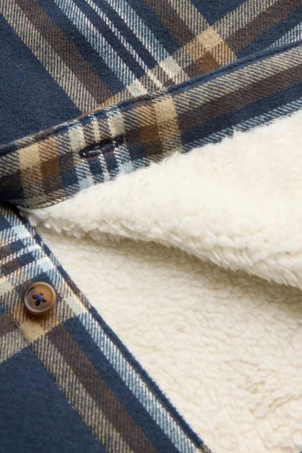 Children Boys - Flannel shirt jacket - lined - check - blue / beige