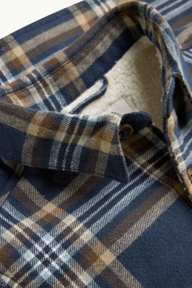 Children Boys - Flannel shirt jacket - lined - check - blue / beige