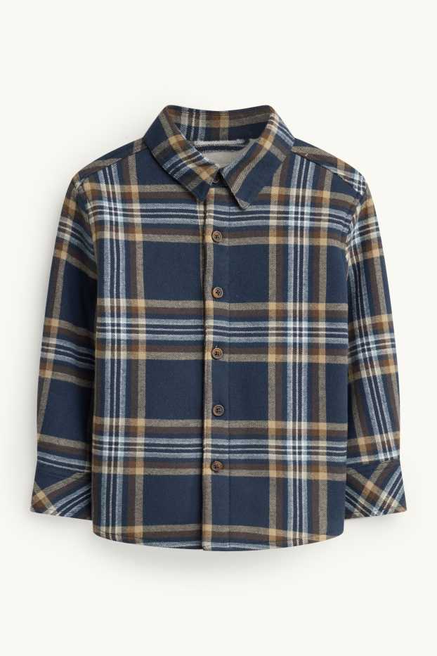 Children Boys - Flannel shirt jacket - lined - check - blue / beige