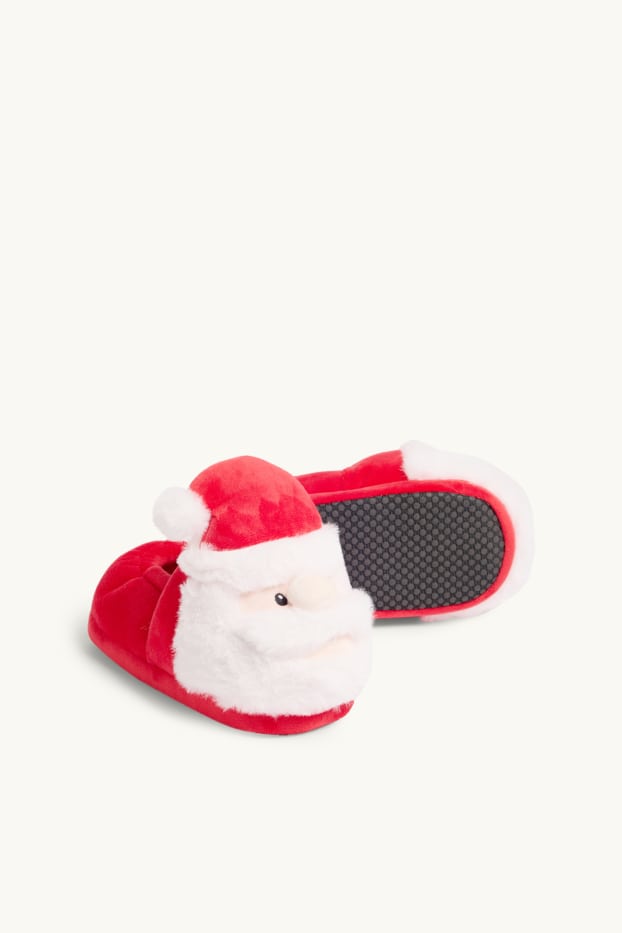 Děti - chlapci - Santa - vánoční domácí obuv - červená/bílá
