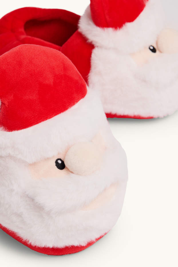Děti - chlapci - Santa - vánoční domácí obuv - červená/bílá