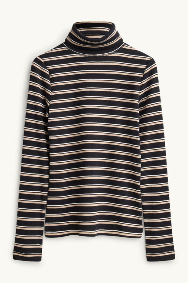 Dona - Samarreta de mànigues llargues - slim fit - de ratlles - negre/beix