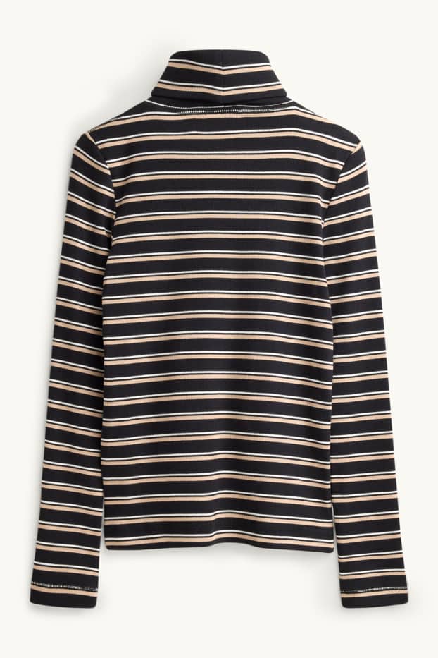 Dona - Samarreta de mànigues llargues - slim fit - de ratlles - negre/beix