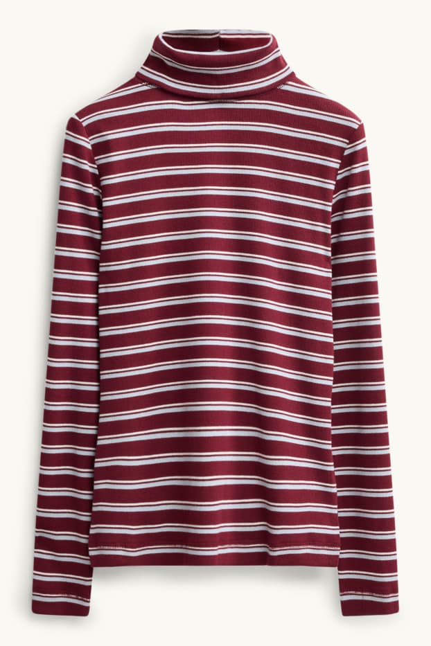 Dona - Samarreta de mànigues llargues - slim fit - de ratlles - bordeus/blanc