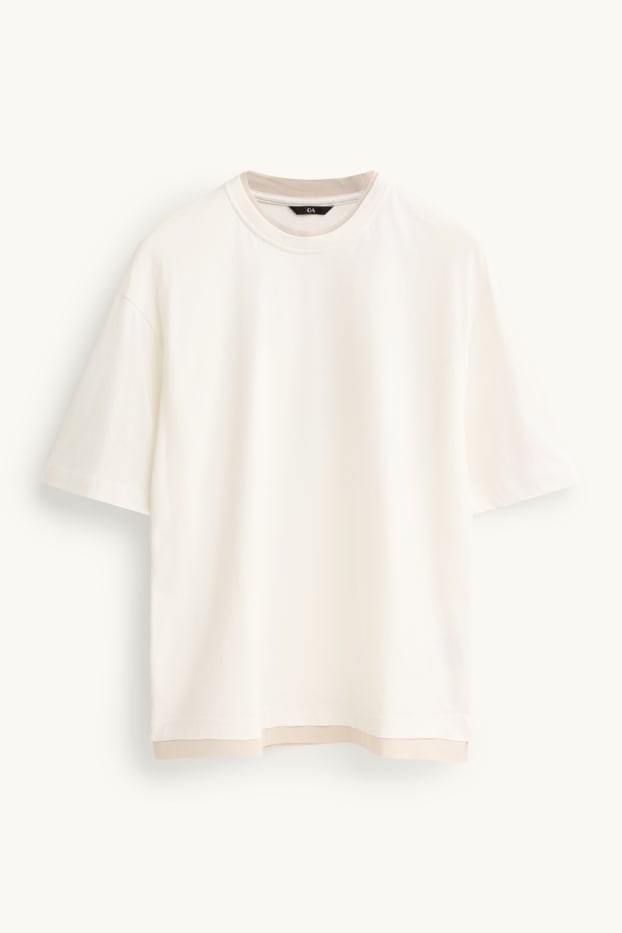 Hommes - T-shirt - regular fit - look 2-en-1 - blanc