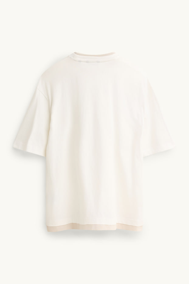 Hommes - T-shirt - regular fit - look 2-en-1 - blanc