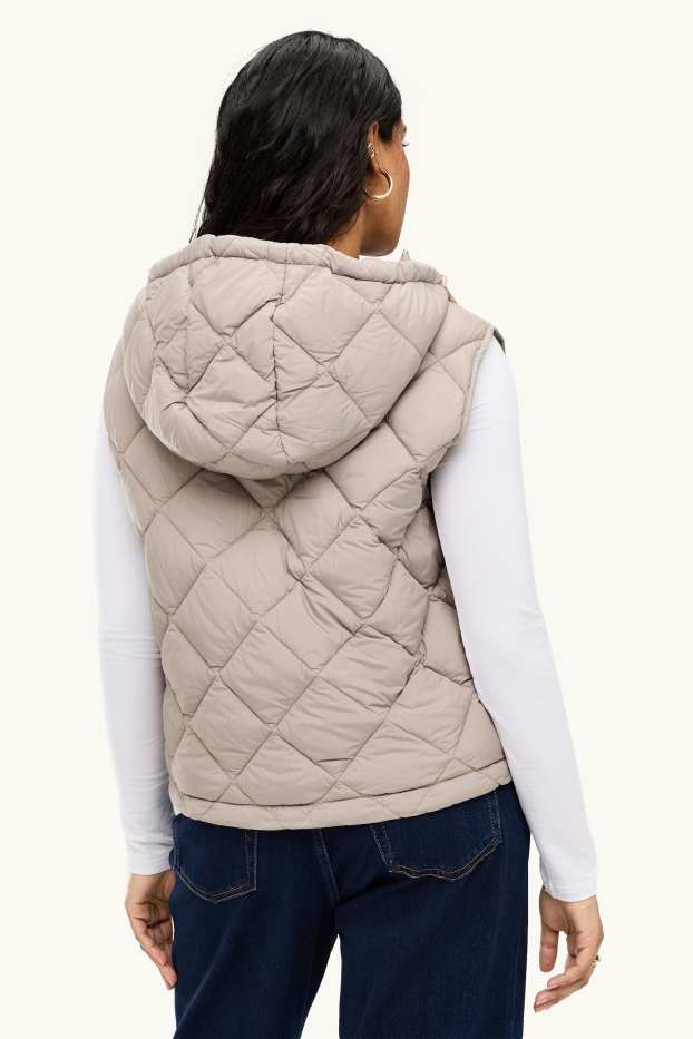 Donna - Gilet trapuntato con cappuccio - idrorepellente - marrone