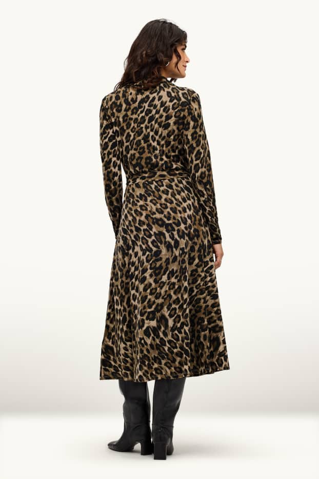 Dona - Vestit fit & flare amb cinturó - estampat de lleopard - marró