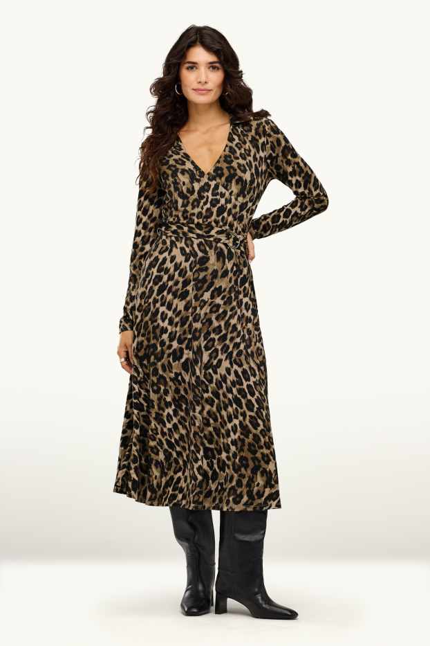 Dona - Vestit fit & flare amb cinturó - estampat de lleopard - marró