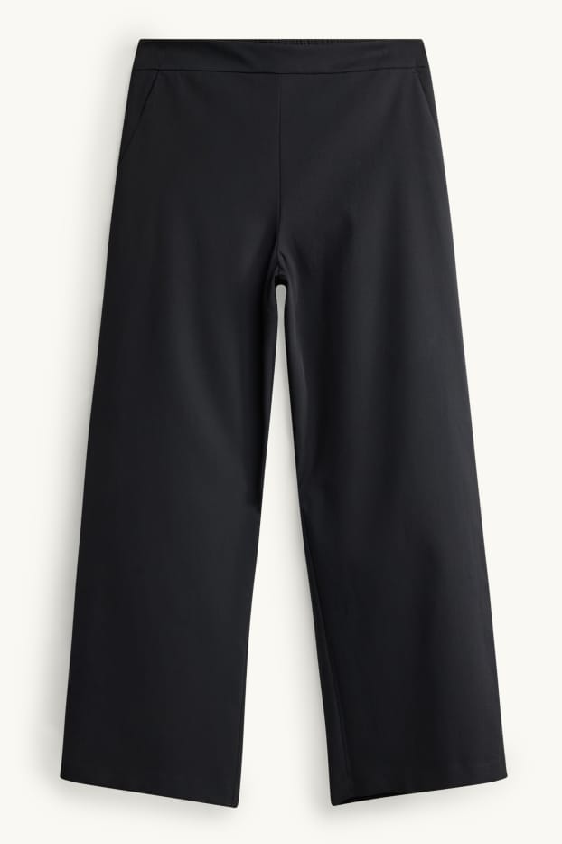 Damen - Stoffhose - High Waist - Wide Leg - schwarz