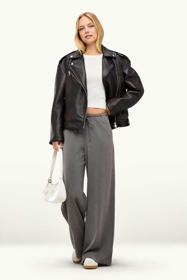 Dona - Pantalons de tela - mid waist - wide leg - gris