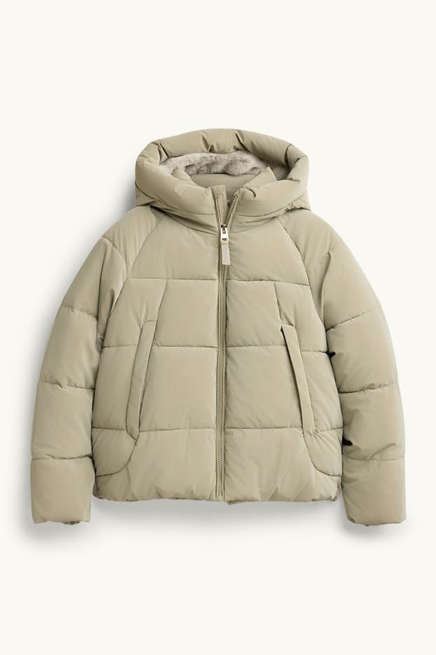Děti - dívky - Prošívaná bunda s kapucí - s výplní - khaki