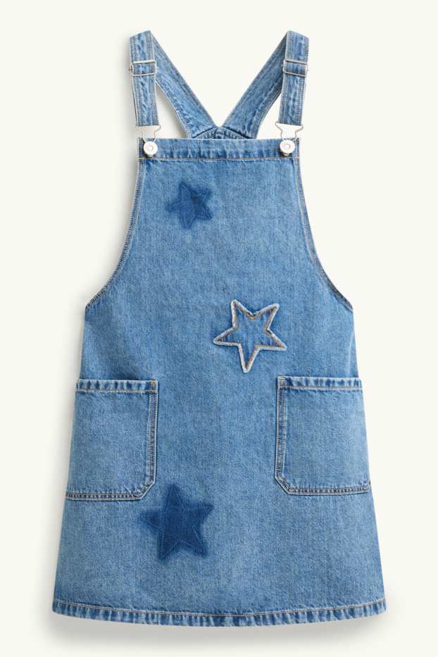 Enfants filles - Étoile - ensemble - robe-salopette en jean et haut à manches longues - 2 pièces - bleu / blanc