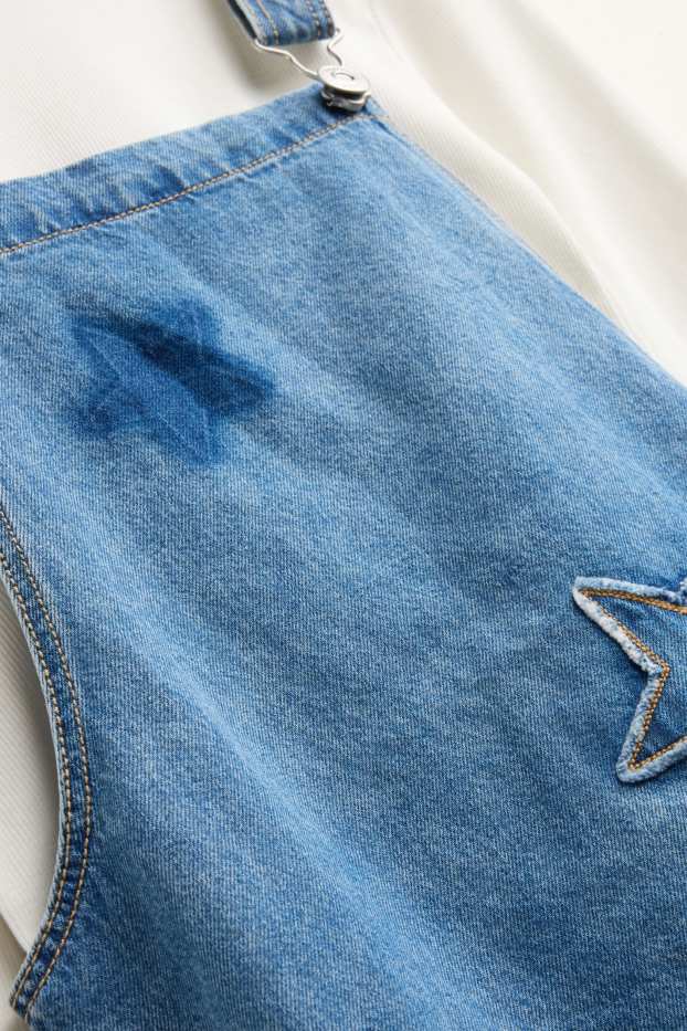 Enfants filles - Étoile - ensemble - robe-salopette en jean et haut à manches longues - 2 pièces - bleu / blanc