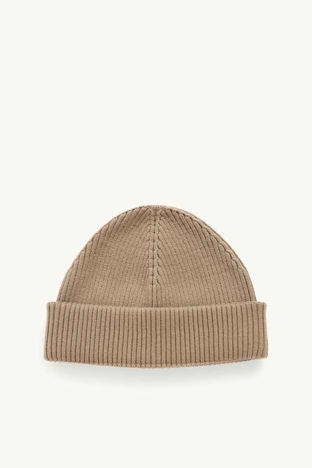 Heren - Beanie - geribd - beige