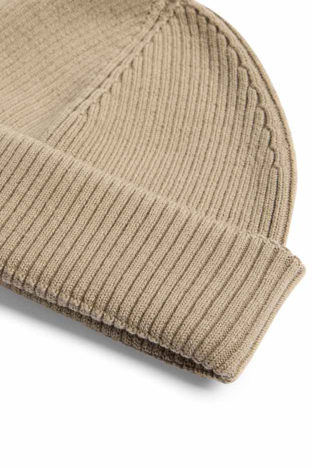 Heren - Beanie - geribd - beige