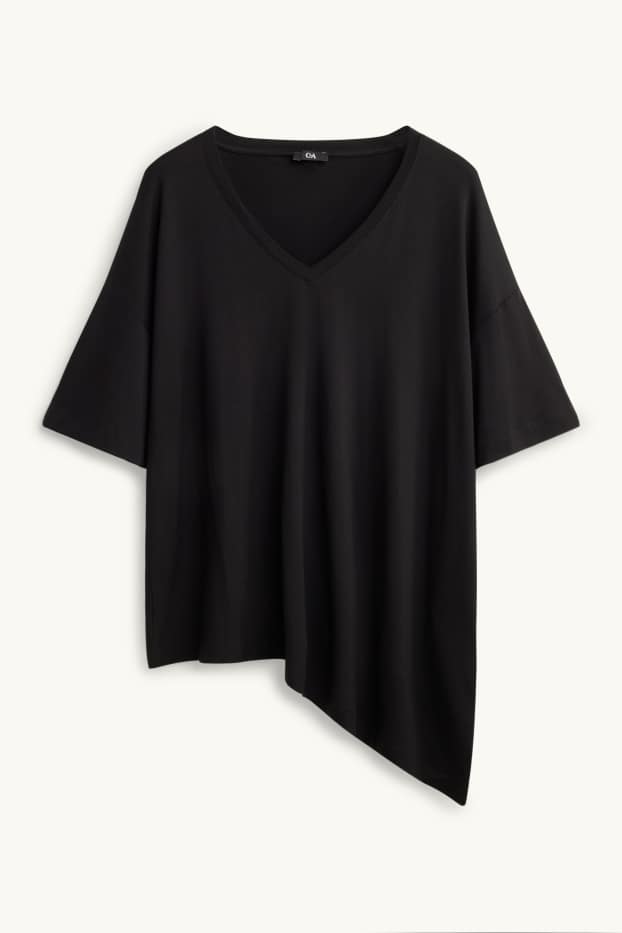 Femei - Tricou cu decolteu în V - relaxed fit - negru