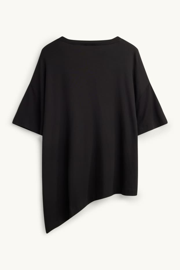 Femei - Tricou cu decolteu în V - relaxed fit - negru