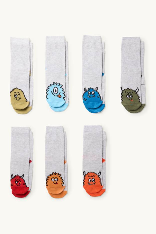 Children Boys - Multipack of 7 - monster - socks with motif - light gray