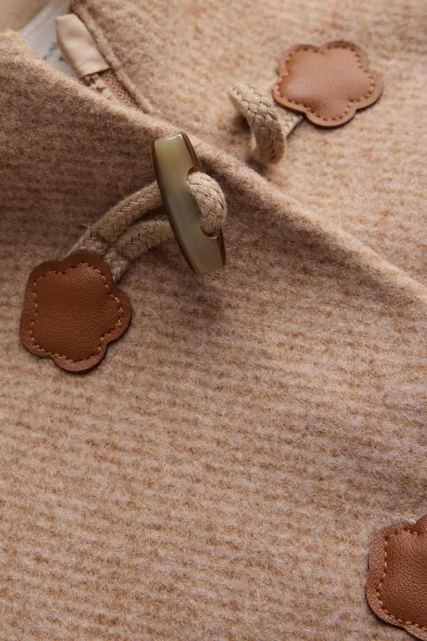 Baby Mädchen - Blümchen - Baby-Dufflecoat mit Kunstfellbesatz - beige-melange