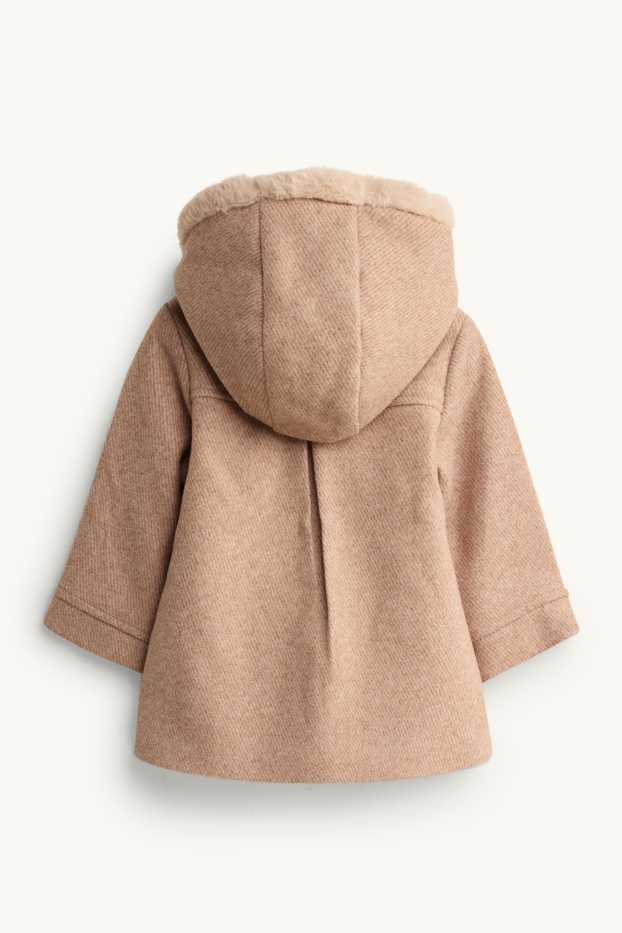 Baby Mädchen - Blümchen - Baby-Dufflecoat mit Kunstfellbesatz - beige-melange