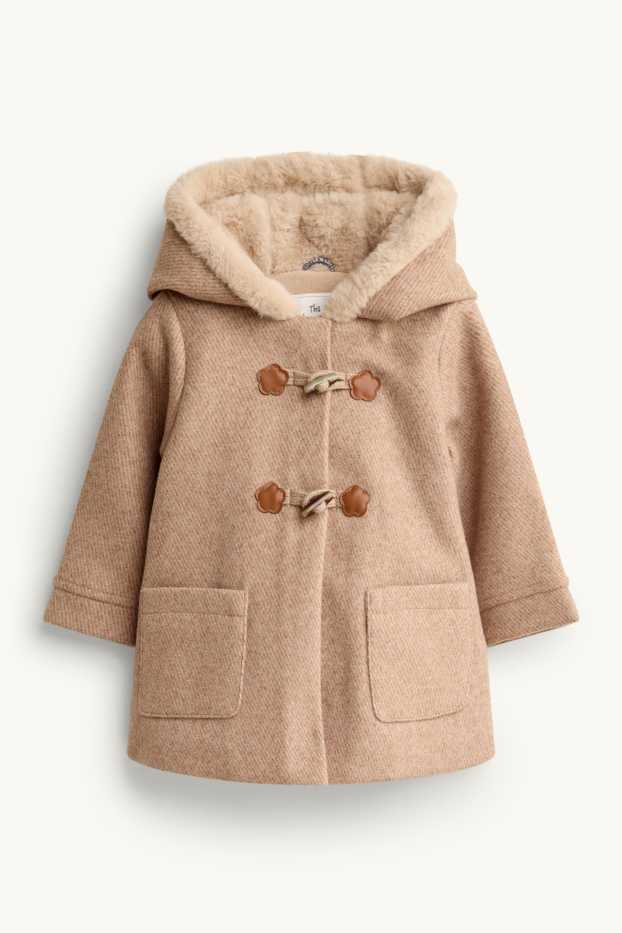 Baby Mädchen - Blümchen - Baby-Dufflecoat mit Kunstfellbesatz - beige-melange
