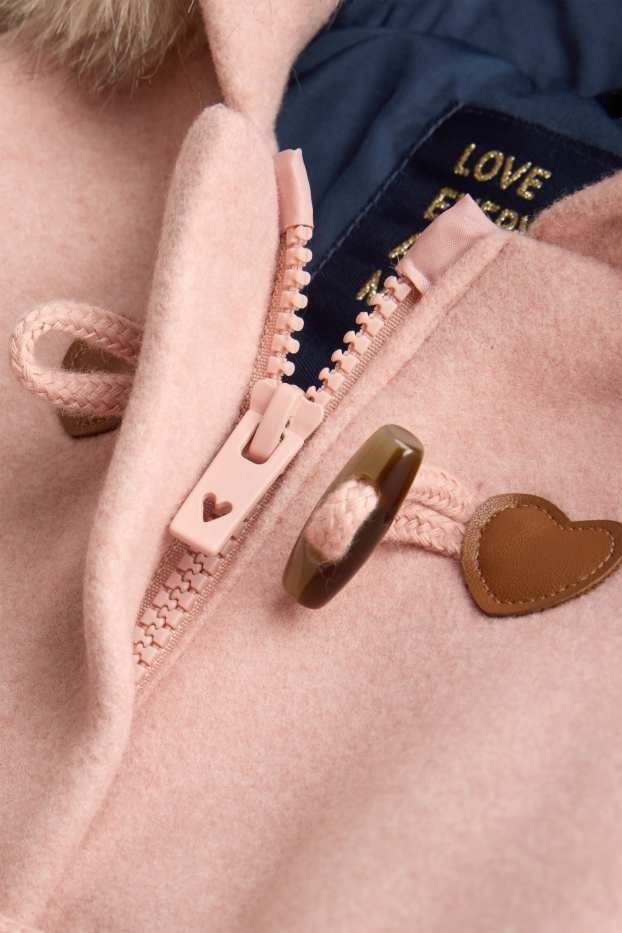 Kinderen: meisjes - Hartje - houwtje-touwtjebabyjas met rand van imitatiebont - roze