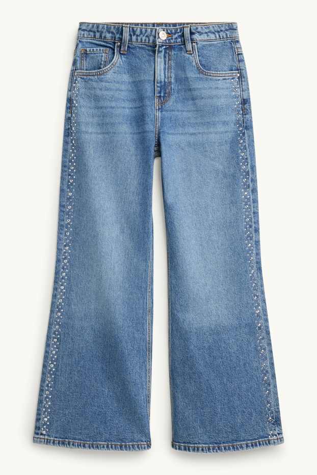 Copii - Fete - Baggy jeans cu ștrasuri - denim-albastru