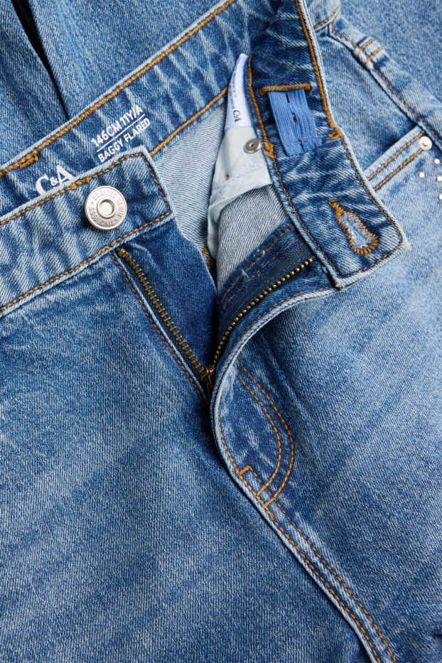 Copii - Fete - Baggy jeans cu ștrasuri - denim-albastru