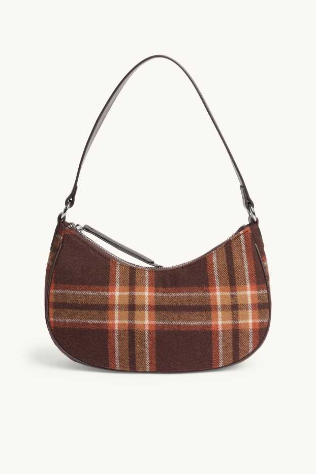 Damen - Schultertasche - kariert - braun / beige