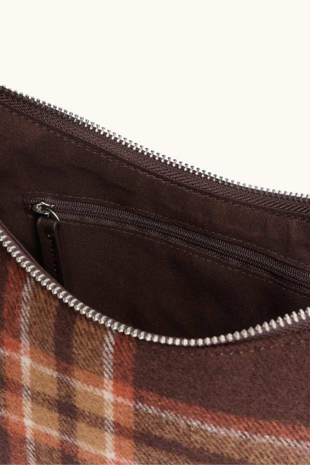 Damen - Schultertasche - kariert - braun / beige