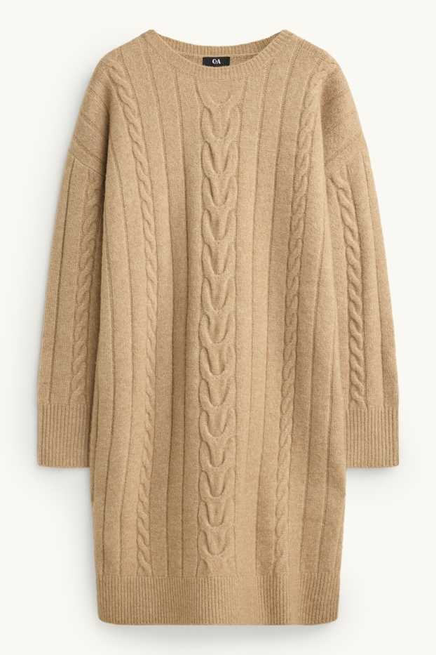 Femei - Rochie din tricot - straight fit - cu torsade - bej
