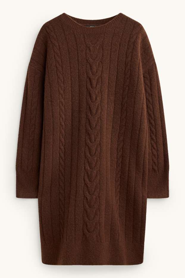 Femei - Rochie din tricot - straight fit - cu torsade - maro închis