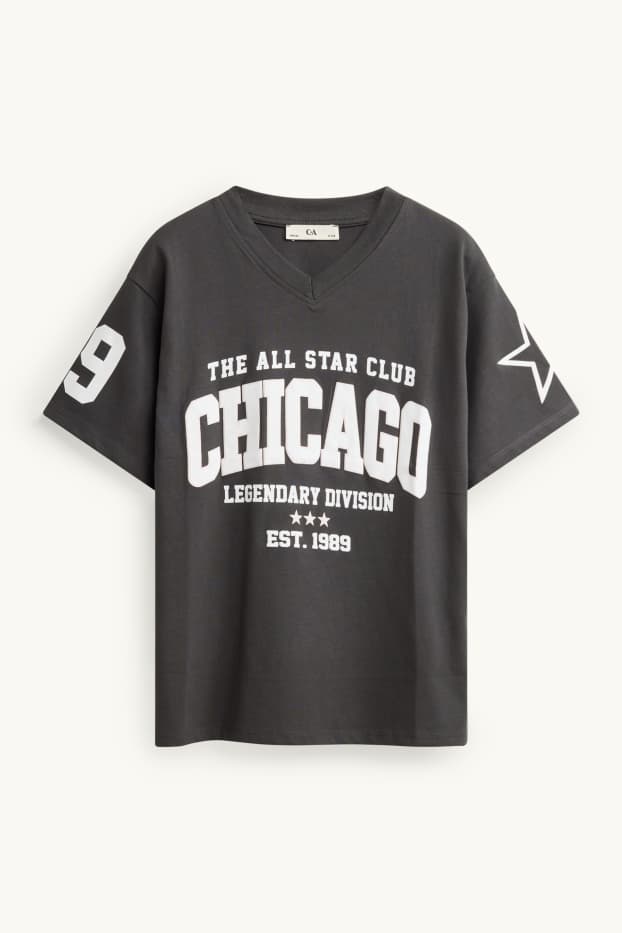 Copii - Fete - Chicago - tricou cu mânecă scurtă - supradimensionat - gri închis / alb