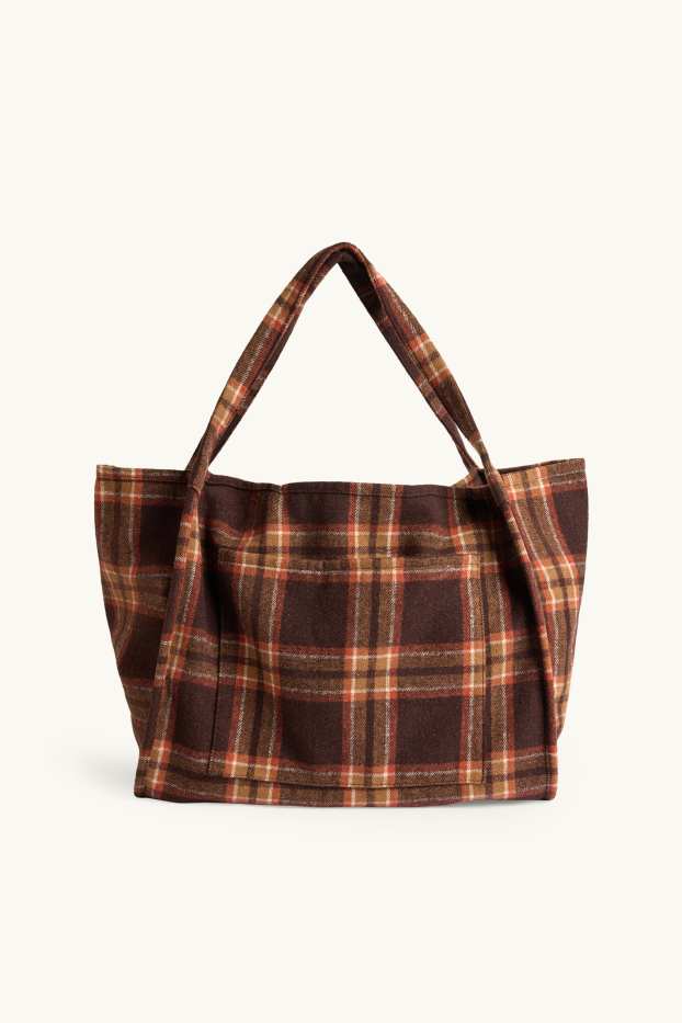 Donna - Shopper grande - a quadretti - marrone / beige