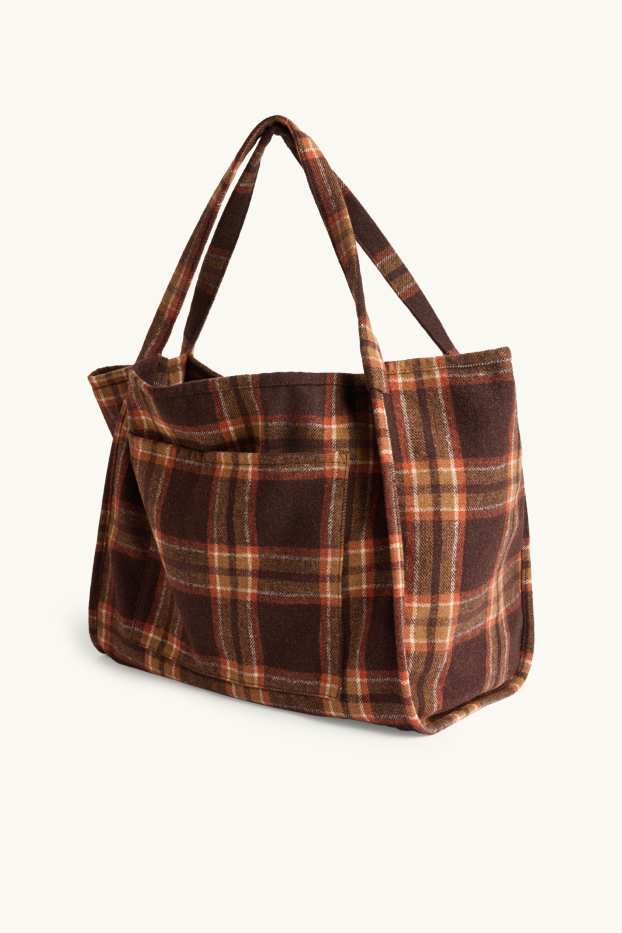 Donna - Shopper grande - a quadretti - marrone / beige