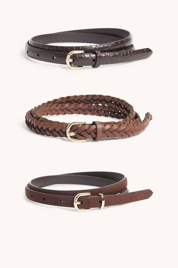 Femmes - Lot de 3 - ceinture - matière synthétique - marron