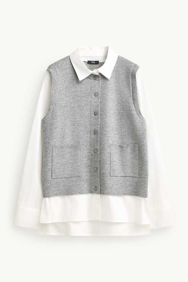 Femmes - Gilet en maille - look 2-en-1 - gris