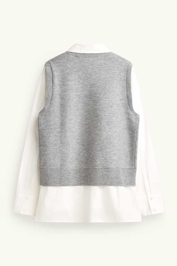 Femmes - Gilet en maille - look 2-en-1 - gris