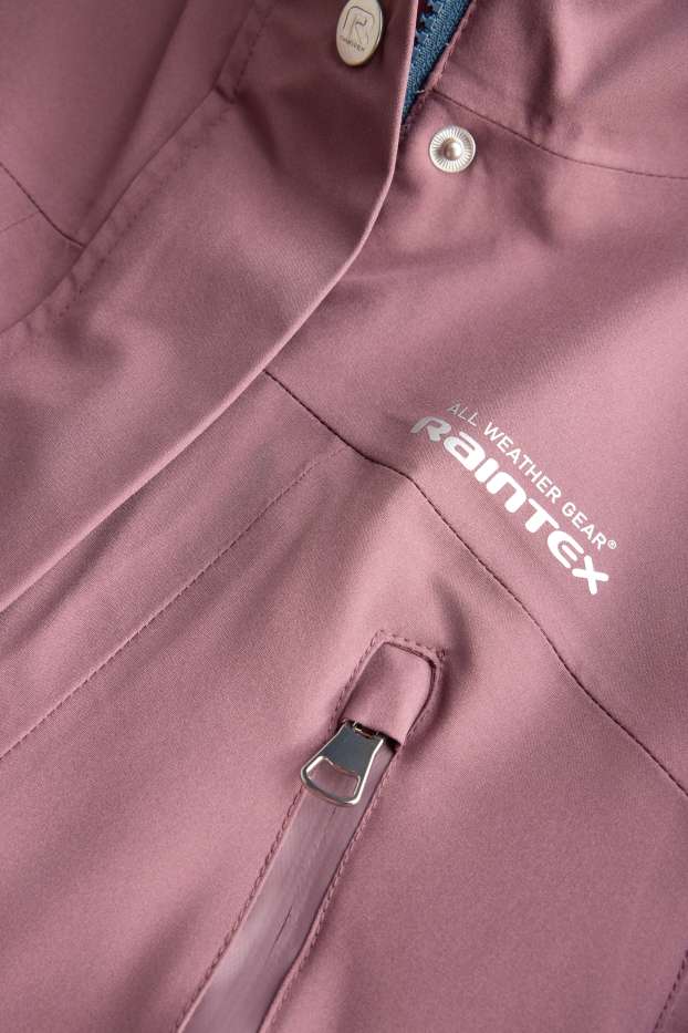 Children Girls - Rain jacket with hood and faux fur collar - waterproof - dark rose