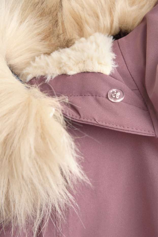 Children Girls - Rain jacket with hood and faux fur collar - waterproof - dark rose