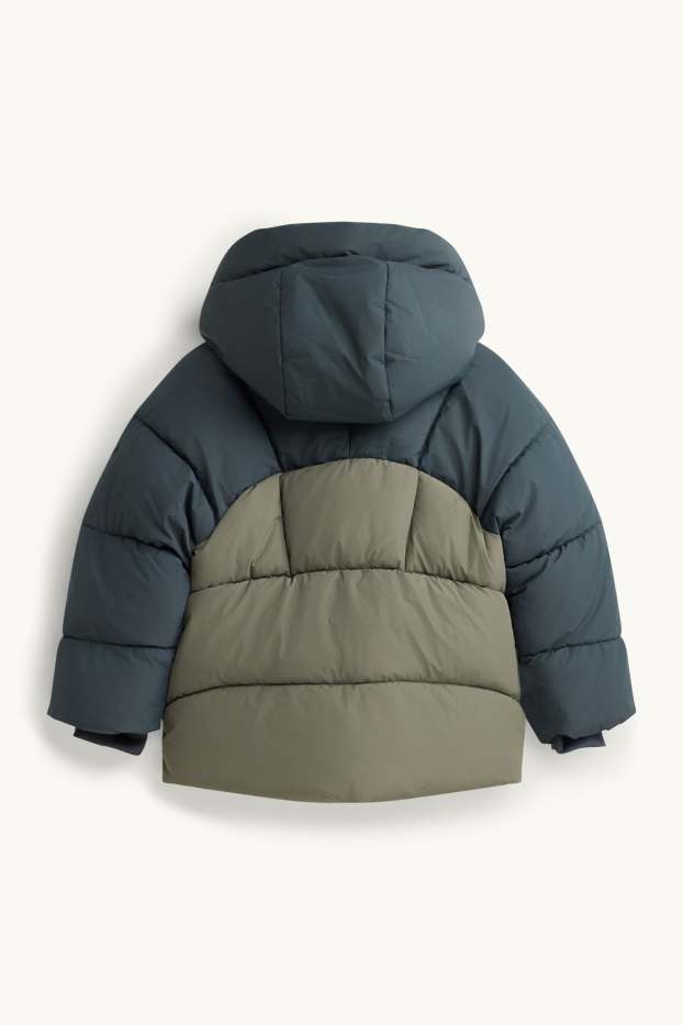 Kinder Buben - Steppjacke mit Kapuze - wasserabweisend - dunkelgrün / dunkelblau