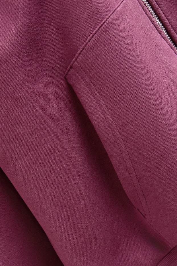 Hommes - Sweat zippé en molleton avec capuche - bordeaux