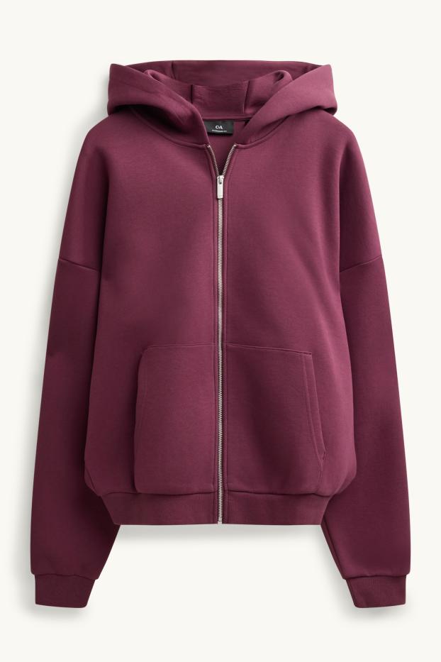 Hommes - Sweat zippé en molleton avec capuche - bordeaux