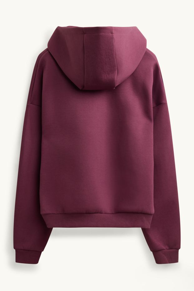 Hommes - Sweat zippé en molleton avec capuche - bordeaux