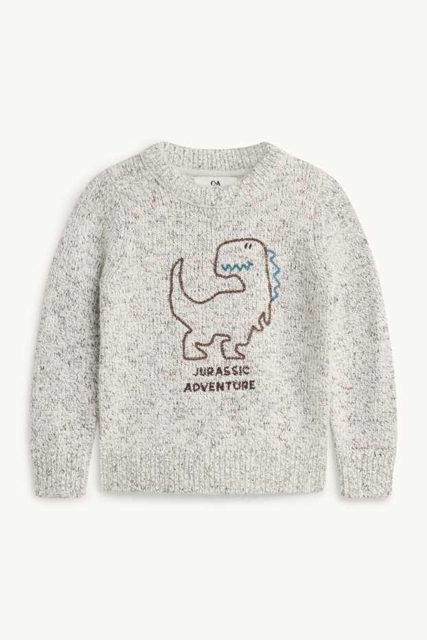 Enfants garçons - Dinosaure - pull - gris clair chiné