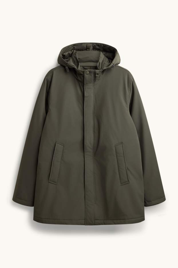 Hommes - Parka à capuche - doublée - finition déperlante - vert foncé