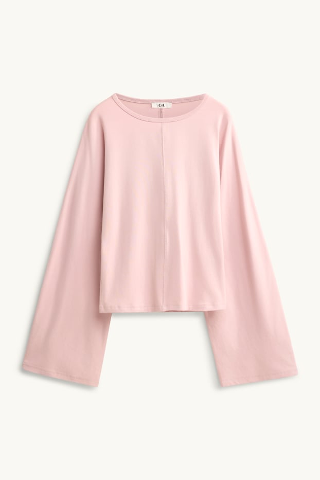 Dámské - Tričko s dlouhým rukávem - slim fit - světle růžová