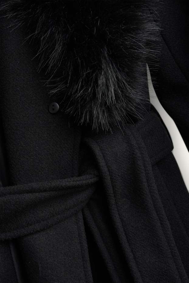 Donna - Cappotto con inserto in pelliccia sintetica - nero