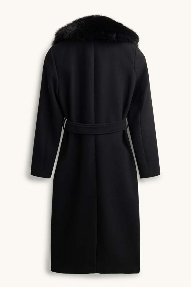 Donna - Cappotto con inserto in pelliccia sintetica - nero